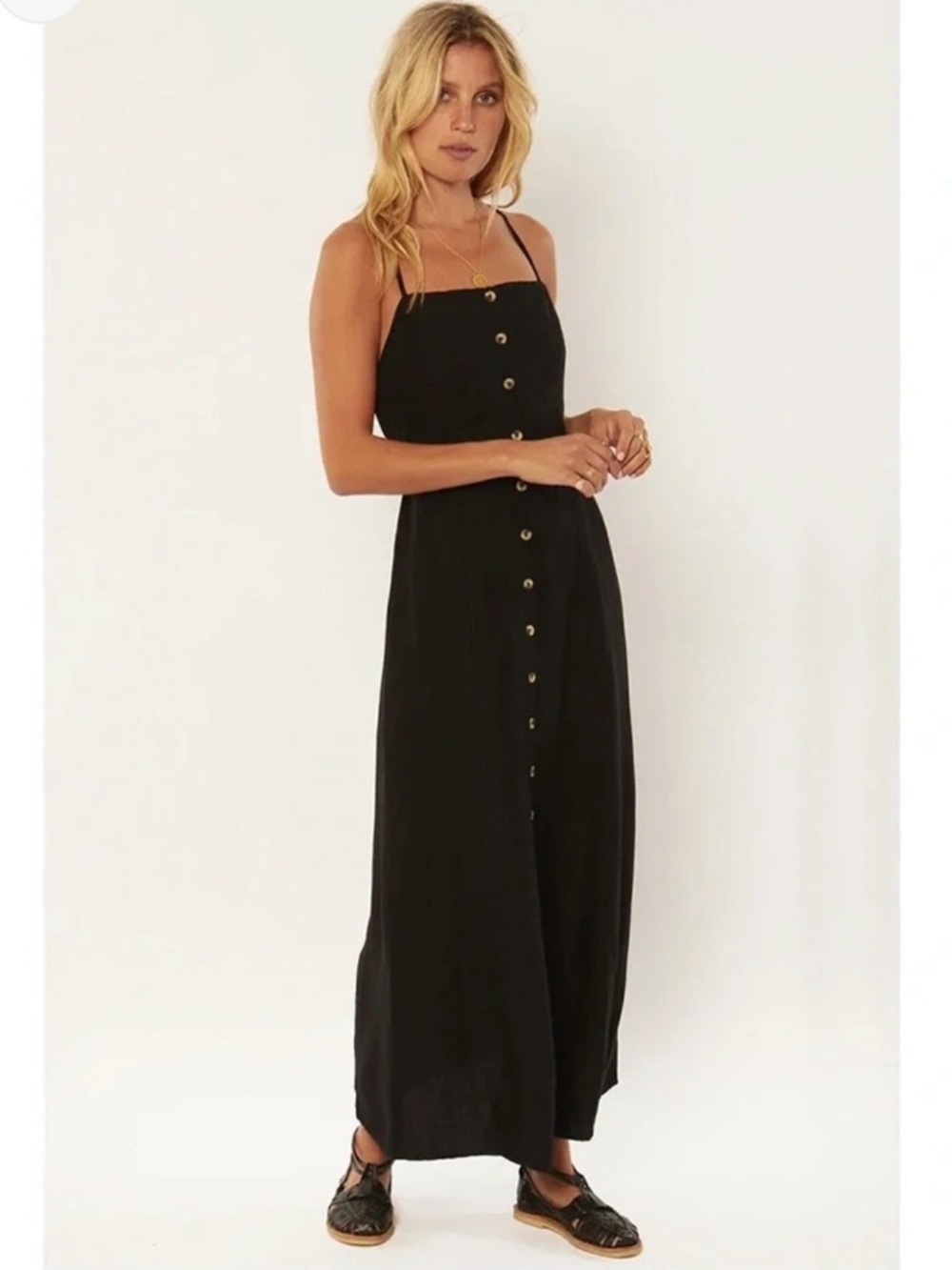 Amuse Society Sahara Woven Linen Blend Maxi Dress Black Halter Top Size Small - Picture 7 of 8